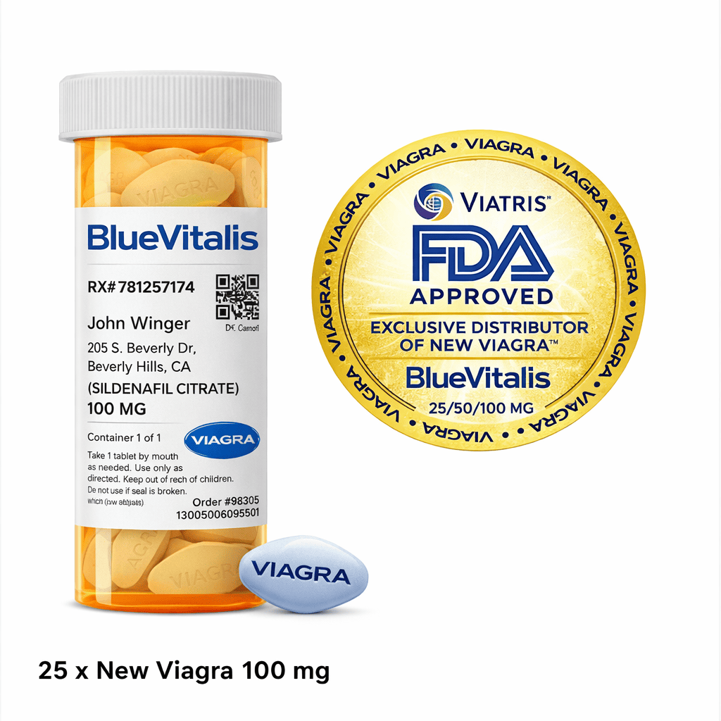 BlueVitalis Viagra Sildenafil 100mg Prescription Bottle